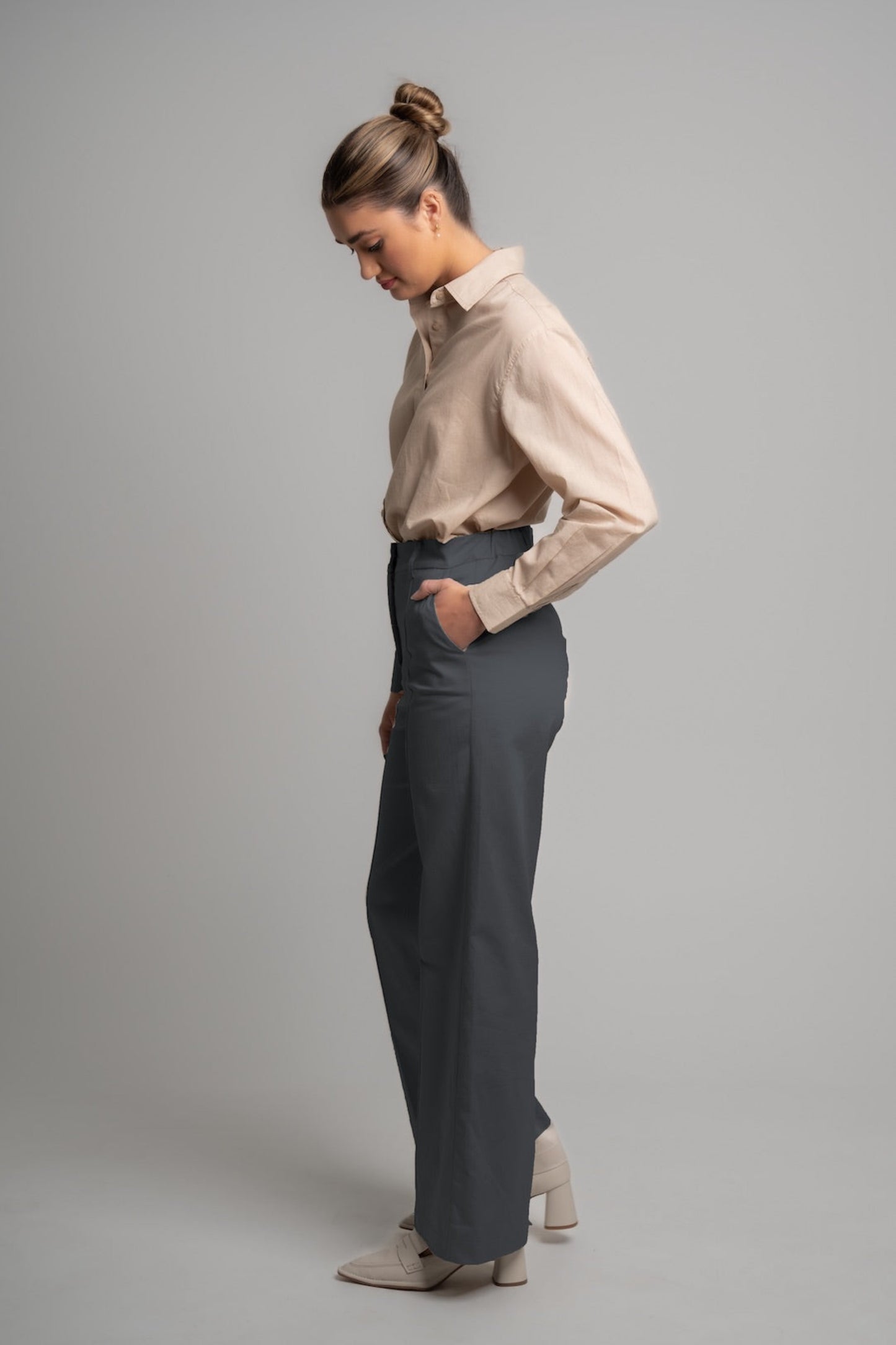 WIDE LEG PANT - Mid Cool Grey