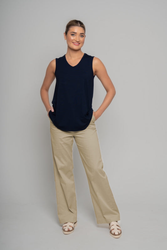 ALICIA V NECK TANK - Navy