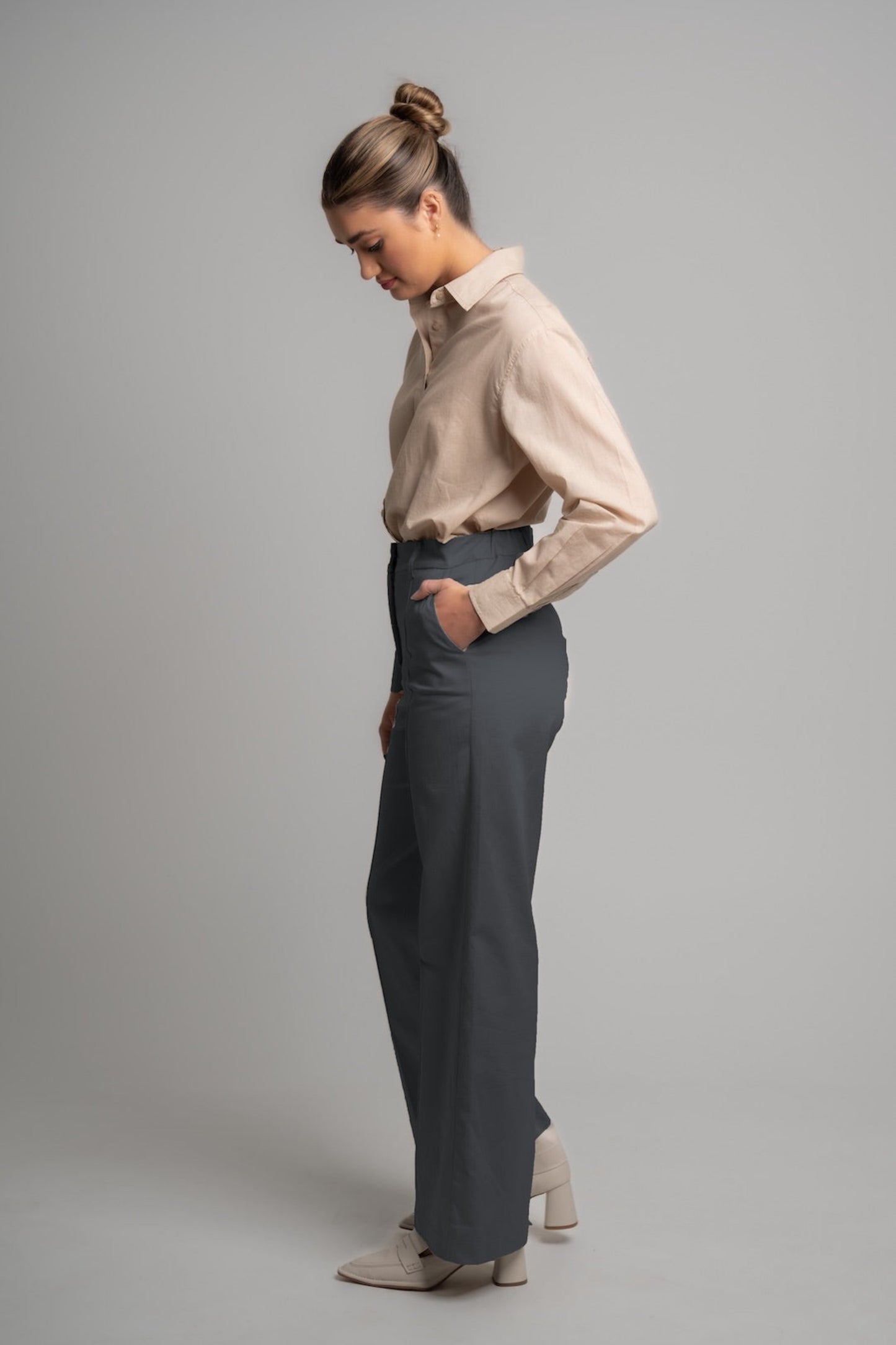 WIDE LEG PANT  - Mid Cool Grey